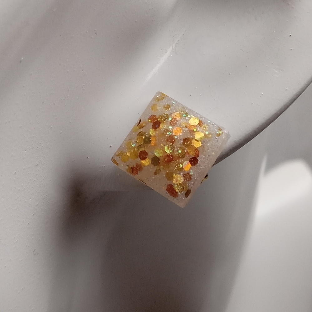 5/$25 Hand Crafted Gold and White Stud Earrings with Glitter